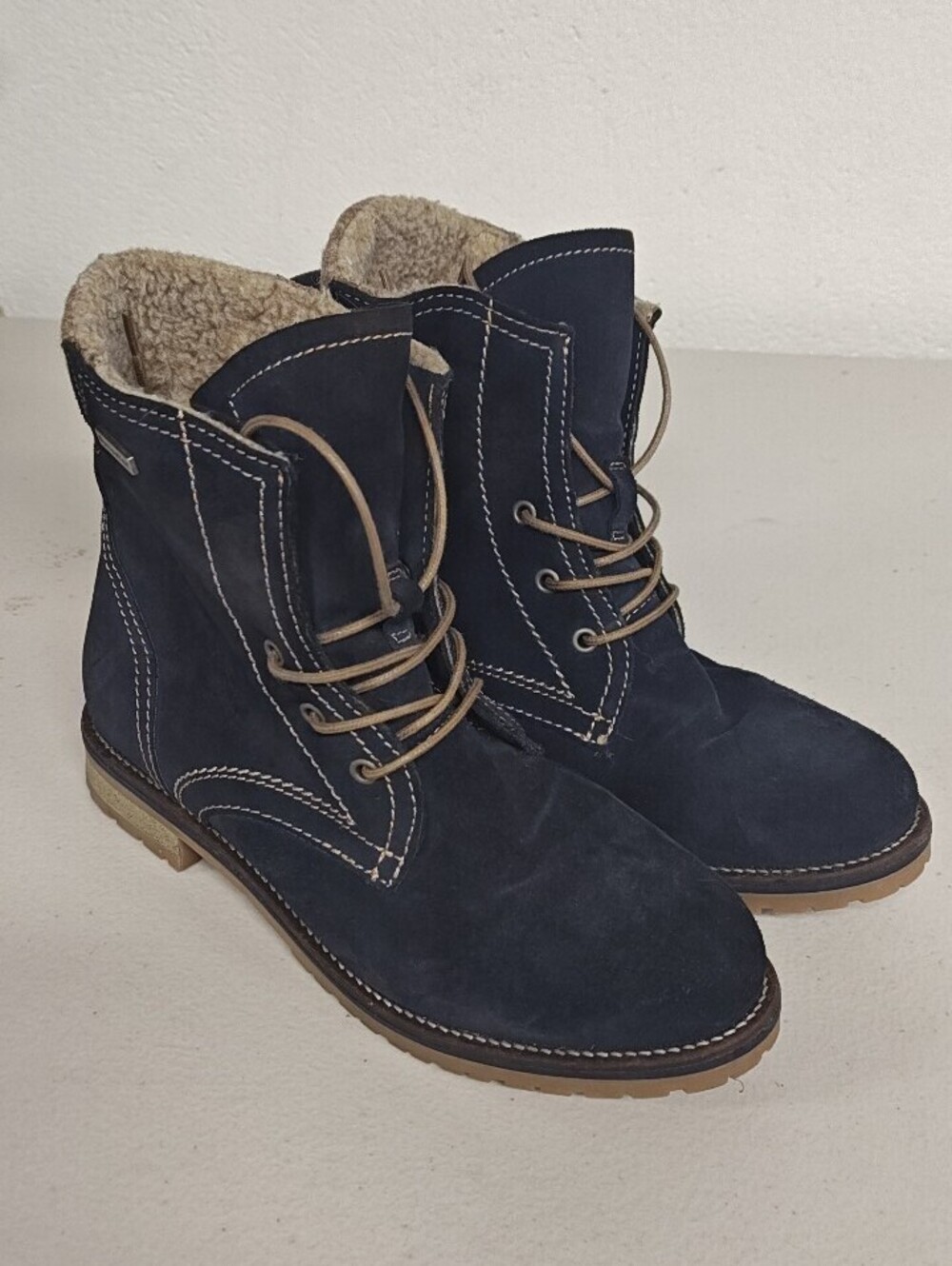 Tamaris Sympatex Navy Leather Winter Combat Boots EU 38 US 7.5 Portugal